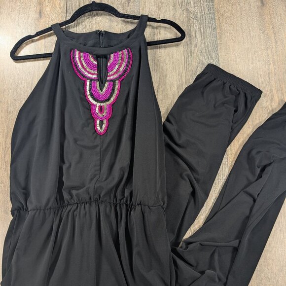 Nicole Miller Jumpsuit Womens Large Black Sleeveless Embellished Keyhole NWT - Picture 1 of 11